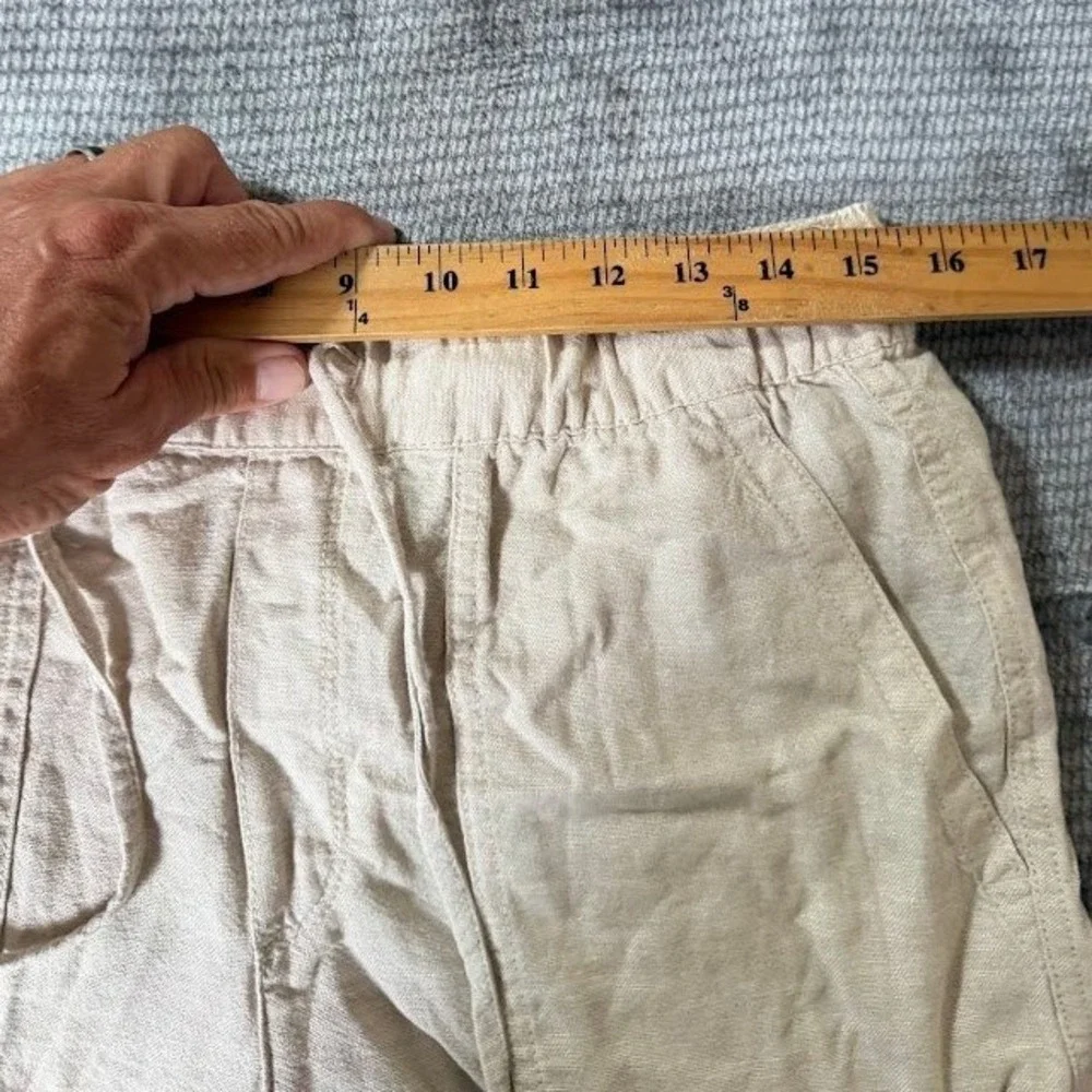 Gap Easy Pant Mens M Beige Linen Blend Cargo Drawstring Elastic Waistband 30X24